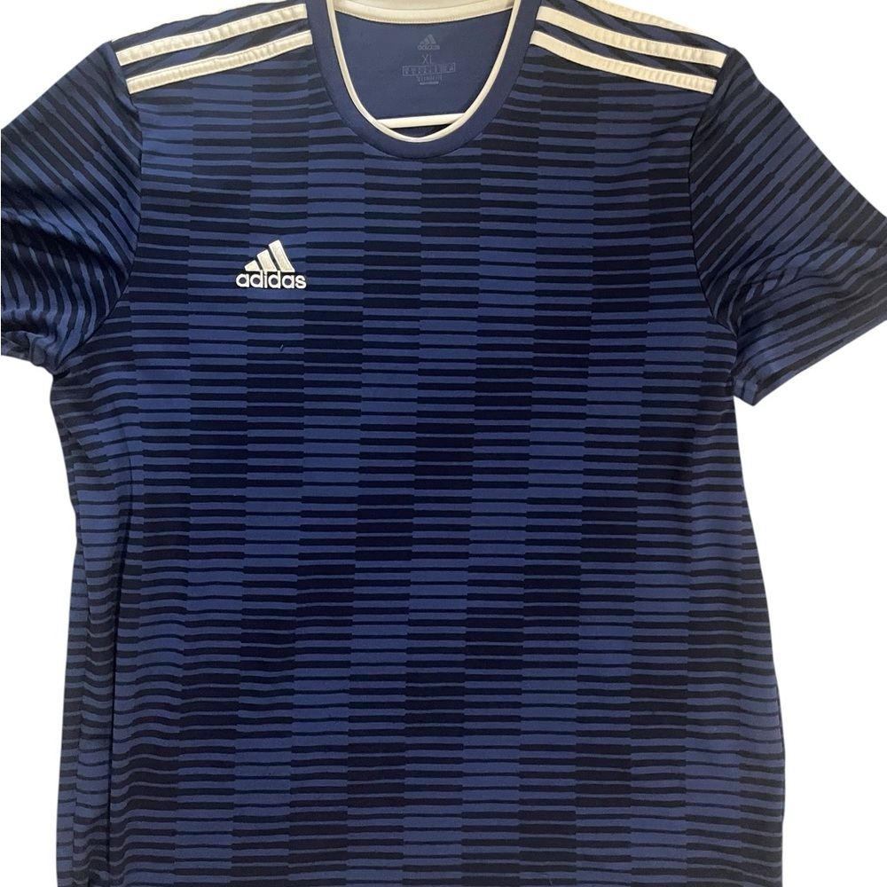 Adidas Blue and White Striped Tee